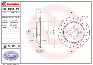 BREMBO 0849312x -  Диск тормозной перфорированный