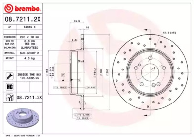 BREMBO 0872112x -  Диск тормозной перфорированный