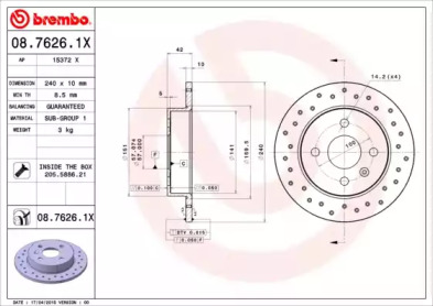 BREMBO 0876261x -  Диск тормозной перфорированный