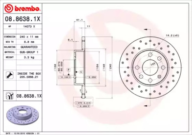 BREMBO 0886381x -  Диск тормозной перфорированный
