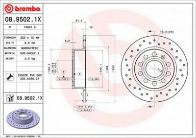BREMBO 0895021x -  08.9502.1X_ДИСК ТОРМОЗНОЙ ЗАДНИЙ! ПЕРФОР. XTRA AUD