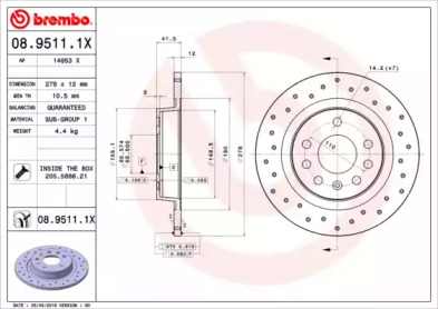 BREMBO 0895111x -  Диск тормозной перфорированный