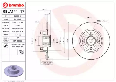 BREMBO 08a14117 -  Тормозной диск