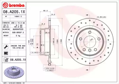 BREMBO 08a2051x -  Диск тормозной перфорированный