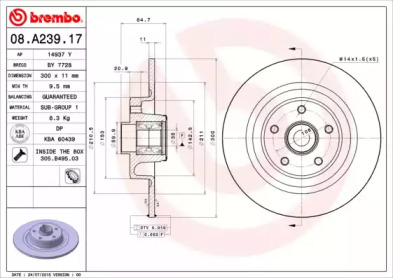 BREMBO 08a23917 -  Тормозной диск