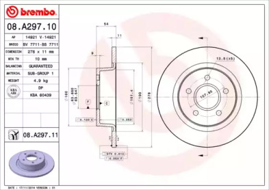 BREMBO 08a29710 -  Тормозной диск