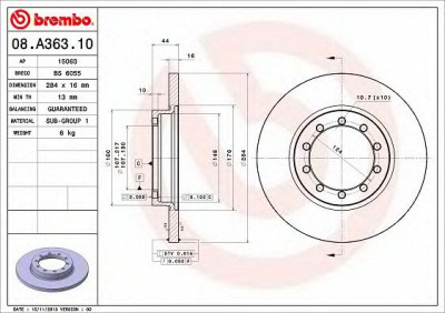 BREMBO 08a36310 -  Тормозной диск