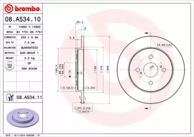 BREMBO 08a53410 -  Тормозной диск