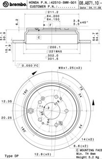 BREMBO 08a87111 -  Диск тормозной, окрашенный
