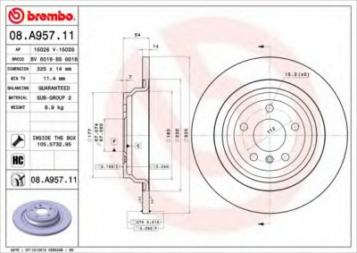 BREMBO 08a95711 -  Диск тормозной, окрашенный