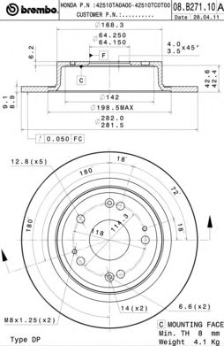 BREMBO 08b27111 -  Диск тормозной, окрашенный