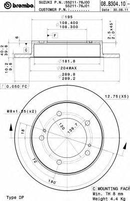 BREMBO 08b30410 -  Тормозной диск