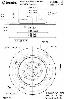 BREMBO 08b31010 -  Тормозной диск