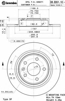 BREMBO 08b35110 -  Тормозной диск