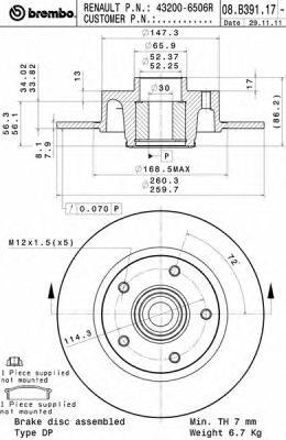 BREMBO 08b39117 -  Тормозной диск