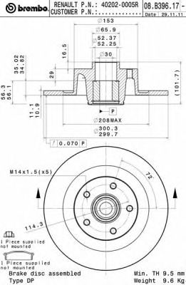 BREMBO 08b39617 -  Тормозной диск