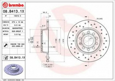 BREMBO 08b4131x -  Диск тормозной перфорированный