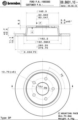 BREMBO 08b60110 -  Тормозной диск