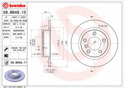BREMBO 08b64910 -  Тормозной диск
