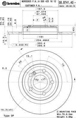 BREMBO 08b74141 -  Тормозной диск