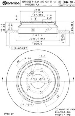 BREMBO 08b84411 -  Тормозной диск