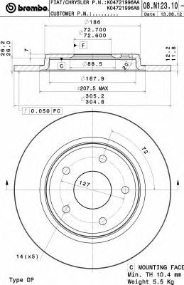 BREMBO 08n12310 -  Диск тормозной