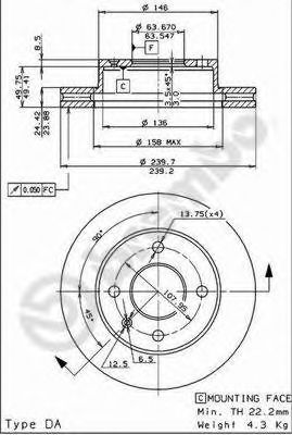 BREMBO 09491434 -  Тормозной диск