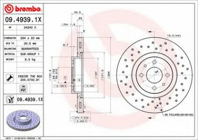 BREMBO 0949391x -  Тормозной диск