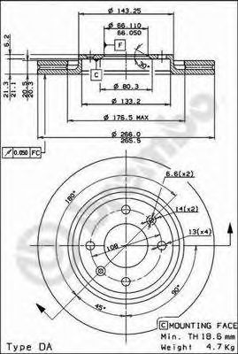 BREMBO 09498721 -  Тормозной диск