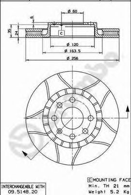 BREMBO 09514876 -  Тормозной диск