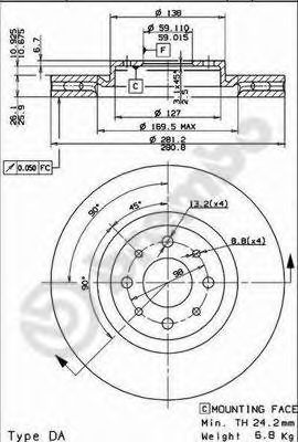 BREMBO 09518030 -  Тормозной диск
