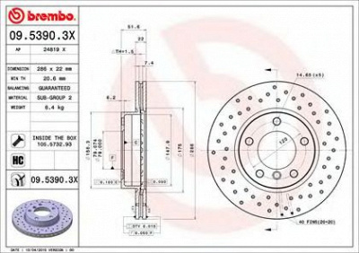 BREMBO 0953903x -  09.5390.3X_ДИСК ТОРМОЗНОЙ ПЕРЕДНИЙ! ПЕРФОРИРОВАННЫ