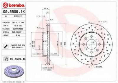 BREMBO 0955091x -  Диск тормозной вентилируемый, перфорированный