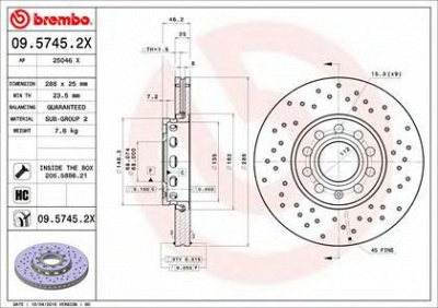 BREMBO 0957452x -  09.5745.2X_ДИСК ТОРМОЗНОЙ ПЕРЕДНИЙ! ПЕРФОР. XTRA S