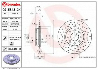 BREMBO 0958433x -  Диск тормозной вентилируемый, перфорированный