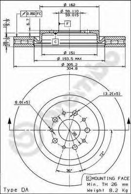 BREMBO 09684321 -  Тормозной диск