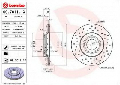 BREMBO 0970111x -  09.7011.1X_ДИСК ТОРМОЗНОЙ ПЕРЕДНИЙ! ПЕРФОРИРОВАННЫ