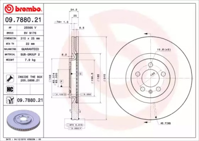 BREMBO 09788021 -  Диск тормозной вентилируемый