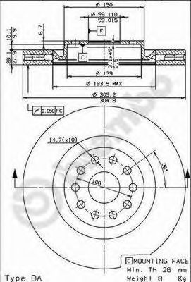BREMBO 09800411 -  Тормозной диск