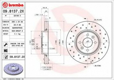 BREMBO 0981372x -  09.8137.2X_ДИСК ТОРМОЗНОЙ ПЕРЕДНИЙ! ПЕРФОРИРОВАННЫ