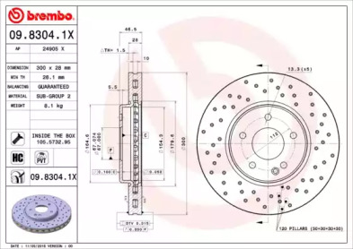 BREMBO 0983041x -  Диск тормозной вентилируемый, перфорированный