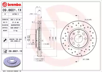 BREMBO 0986011x -  Диск тормозной вентилируемый, перфорированный