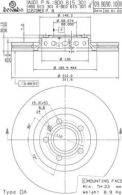 BREMBO 09869011 -  Тормозной диск