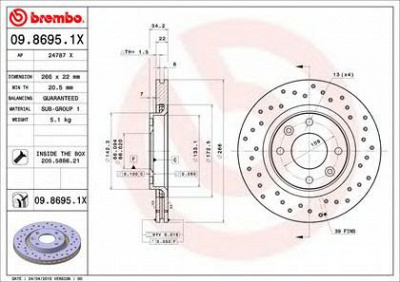 BREMBO 0986951x -  09.8695.1X_ДИСК ТОРМОЗНОЙ ПЕРЕДНИЙ! ПЕРФОР. XTRA C