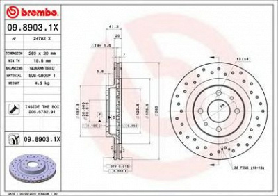 BREMBO 0989031x -  Диск тормозной вентилируемый, перфорированный