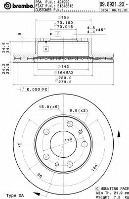 BREMBO 09893120 -  Тормозной диск