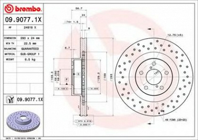 BREMBO 0990771x -  09.9077.1X_ДИСК ТОРМОЗНОЙ ПЕРЕДНИЙ! ПЕРФОРИРОВАННЫ
