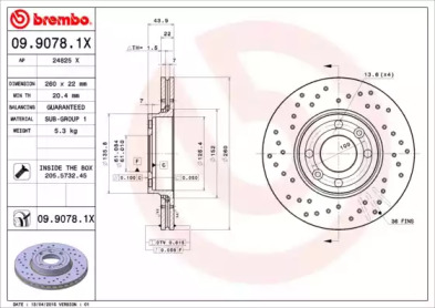 BREMBO 0990781x -  Диск тормозной вентилируемый, «xtra»