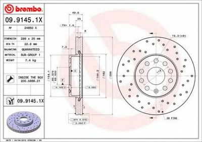 BREMBO 0991451x -  09.9145.1X_ДИСК ТОРМОЗНОЙ ПЕРЕДНИЙ! ПЕРФОР. XTRA A