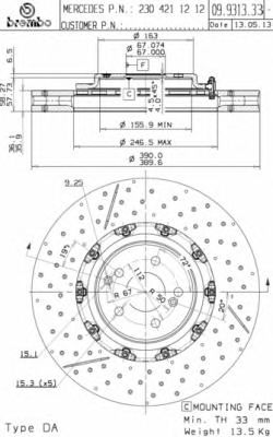 BREMBO 09931333 -  Тормозной диск